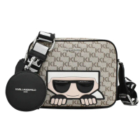 【KARL LAGERFELD 卡爾】卡爾老佛爺人像相機包 附零錢包