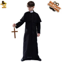 Children Boy Priest Black Robe Costume Dress Up Priest Purim Cosplay Party for Kids Costumes