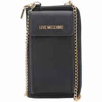 LOVE MOSCHINO 金屬字母防刮皮拼尼龍可拆鍊帶皮夾/手機包(黑色)