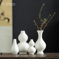 Mini Small Vase White Porcelain Jade Holy-Water Vase Tea Room Tea Ceremony Chinese Flower Holder Hydroponic Plant Flower Device