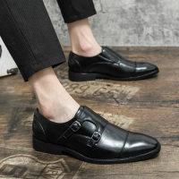 Hot Sale Men Monk Strap Shoes Casual Fashion Mens Dress Shoes Male Party Sneakers Slip on Leather Loafers Fashion Business Shoes