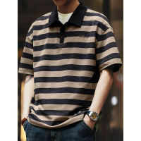 (COD) American retro tie-dye striped Polo shirt for men, summer plus size 150kg loose pique short-sl