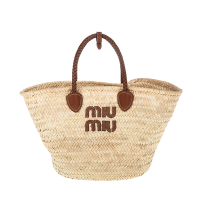 MIU MIU 新款Miu Miu皮革標誌棕櫚葉中款手提包 (棕色)