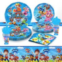 Paw Patrol Theme Chase Skye Rubble Birthday Party Supplies Tableware Set Children Birthday Party Cutlery Decoration Napkin Paper
