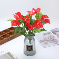 Indoor Artificial Anthurium Andraeanum,Green Potted Plant, Balcony, Office, Desktop Simulation Flower
