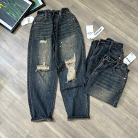 TIENSTYLE - Quần Baggy Jean Chun Vẩy Sơn Chun Lưng Nữ Bigsize, Quần Jean Boy Thụng Dài Bigsize