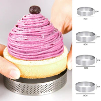 5-10cm Tart Ring Stainless Steel Tartlet Mold Circle Cutter Pie Ring DIY Heat-Resistant Perforated Cake Mousse Mold Baking Tools