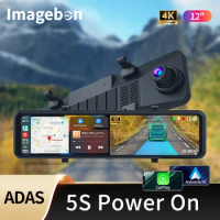 12" 4K Dash Cam Wireless CarPlay Android Auto ADAS Car DVR 5G WiFi GPS FM 24h Parking Monitor Rearview Mirror Camera Recorder