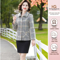 Áo dạ Nữ Trung Niên dáng ngắn, dáng vest thanh lịch, họa tiết caro sang trọng dành tặng Mẹ (M203)