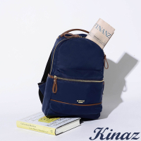 KINAZ 輕盈纖型牛皮配皮尼龍手提後背包-寶石錠藍-深色學院系列