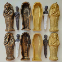 Egyptian King Pharaoh Sarcophagus Coffin With Mummy Figurine Statue Miniature Sandplay Decor Miniature Model Home Decoration