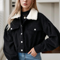 Jaket wanita bahan corduroy crop krah sherpa