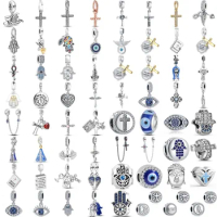 2024 Hand Devil's Eye Cross Angel Pendant 925 Silver Plated Bead Fit Original Snake Chain Bracelet Bangle Jewerlry Accessories
