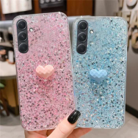 Glitter Sequins 3D Heart Phone Case For Samsung Galaxy S24 S23 Ultra S23FE S21FE S20 FE S22 Plus Note 20 10 Lite Soft Back Cover