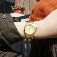 TOMMY HILFIGER / 曲線錶盤 優雅迷人 數字刻度 日期 不鏽鋼手錶-鍍金/36mm