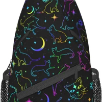 Colorful Cat Sling Bag Crossbody Sling Backpack Multi Pockets Shoulder Chest Bag for Men Women Outdoor Casual One Size Casual