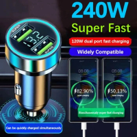 240W 2 Port Super Fast USB Car Charger for iPhone 14 Pro Max 13 Huawei Samsung Xiaomi Oneplus OPPO Quick Charging Loader Adapter
