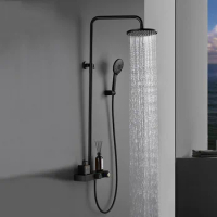 Brushed Gold Bathroom Shower Set Wall Mounted Thermostatic Shower Faucet Head Handheld Sprayer Bathtub Spout Mixer Tap