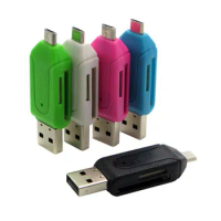 5 Colors 2 in 1 USB OTG Card Reader Universal Micro USB OTG TF/SD Card Reader Phone Headers Micro USB OTG Adapter 200pcs