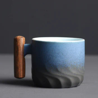 Creative Mug Vintage Ceramic Mug With Wooden Handle Coffee Cup Breakfast Milk Cup Living Room Coffee Table Drinking Utensils