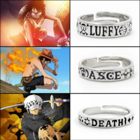 Anime One Piece Trafalgar Law Luffy Portgas D Ace Adjustable Ring for Men Women Figure Model Toy Cosplay Jewelry