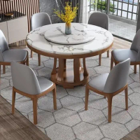 Nordic marble round dining table and chair combination simple and light luxury rotating dining table with turntable