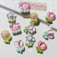 10 Pcs Mini Kawaii Colorful Jelly Flower Series Resin Clip Art DIY Handmade Hairpin Jewelry Cell Phone Case Decor Accessories