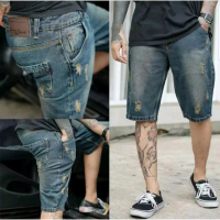 PENDEK JEANS STANDAR / PENDEK SOBEK REGULER PRIA 27 SAMPAI 38 Biru Celana Denim Muda Nyaman Tebal Di