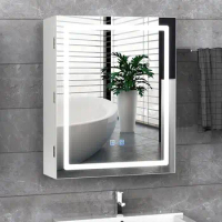 VOWNER Bathroom Medicine Cabinet with LED Lights and Mirror, Wall Mounted Mirror Cabinet with Adjustable Shelf, Defogger, Memory