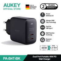 Aukey AUKEY Charger Dual Port Type C 45W PA-B4T-BK GAN PD 3.0 Fast Charging