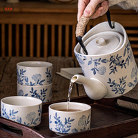 免運 工廠直銷 茶具 茶壺 功夫茶具 茶壺套裝 中式復古提梁茶壺手繪粗陶泡茶水壺家用功夫茶具整套大容量沖沏壺店長推薦/特惠 工廠現貨出 特價出 全館折扣 售後保障 zm5319
