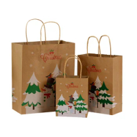 500Pcs/Lot Wholesale Customized Logo Christmas Brown Kraft Paper Packaging Bags with Twisted Handles Festival Gift Decoration