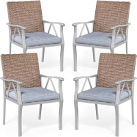 Patio Chairs Set of 4, Outdoor Patio Furniture Dining Chairs, All-Weather Rattan Conversation Chairs with Soft Cushions, Grey