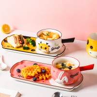 日式早餐盤餐具套裝家用一人食兒童碗可愛麥片陶瓷創意兔子盤網紅