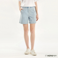 【Hang Ten】女裝-COOLMAX天絲棉鬆緊腰頭內抽繩短褲(淺藍)