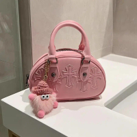 Pink bowling bag 2025 trendy new bag women's niche handbag high-end mini messenger bag