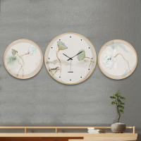麗盛新中式客廳實木壁掛鐘簡約裝飾石英鐘表中國風時鐘靜音掛表