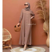 GAMIS NIDIA FULL KANCING BUSUI BUMIL DRESS MOSCREPE - Maroon