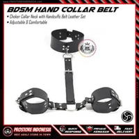 BDSM HAND CUFF COLLAR NECK BELT LEATHER - Bondage Sex Borgol Cinta Pengikat Tangan Leher Choker Adju