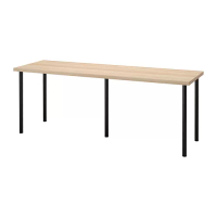 LAGKAPTEN/ADILS 書桌/工作桌, 染白橡木紋/黑色, 200 x 60 公分