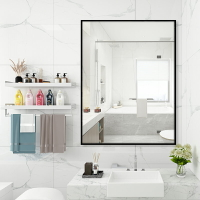 浴室鏡子衛生間掛墻洗手間貼墻自粘洗漱臺盆帶置物架玻璃壁掛粘貼