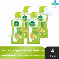 Dettol Hydrating เดทตอล เจลอาบน้ำ ไฮเดรทติ้ง 500 มล. [4 ขวด สีเขียวอ่อน]KK 4203 ครีมอาบน้ำ สบู่เหลวอ