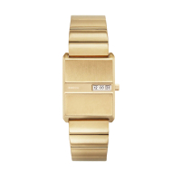 【BREDA】PULSE系列設計 金色矩形錶殼 數字視窗顯示 不鏽鋼錶帶 手錶 母親節(1745A)