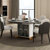 餐桌 餐桌巖板桌椅組合家用小戶型餐廳亮光飯伸縮可變圓桌