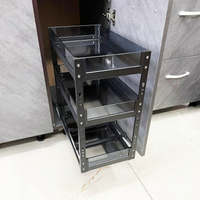 免運廚房櫥櫃拉籃玻璃窄櫃3層鋁閤金調味籃迷你調料置物架2層儲物底軌