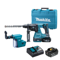 【MAKITA 牧田】18V 充電式 無刷 充電式 鎚鑽 電鑽 電鎚(DHR242RGEW主機+6.0鋰電池*2+充電器+集塵盒+箱)