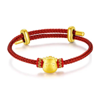 Pure 24K Yellow Gold Bracelet Women 999 Gold Zodiac Cattle Bracelet