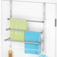 Over The Door Towel Rack304 Stainless Steel Towel Rack with 2 Hooks 3 Tier Towel Bar for Hanging Tow