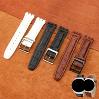 High Quality Genuine Cowhide Leather Watch Band Strap Rugged Wristband Pin Buckle for Swatch YCS YAS YGS 17/19mm Connector