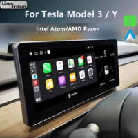 For Tesla Model 3 Y Wireless CarPlay Android Auto Linux System Digital Dashboard Front Camera Bluetooth Power Speed IPS Screen